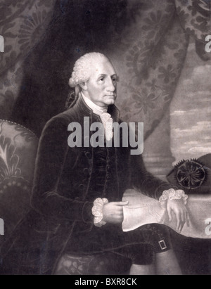 Portrait of first USA president George Washington as he looks on one ...