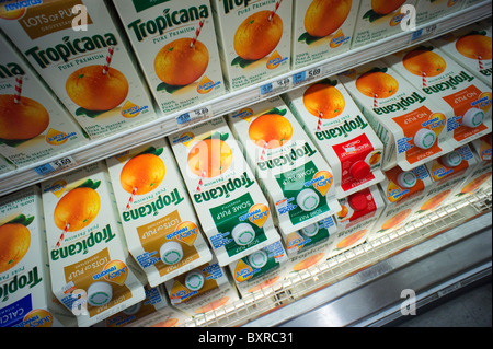 Cartons of Tropicana orange juice are seen in a supermarket refrigerator case in New York Stock Photo