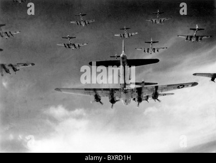 B-17 Flying Fortress bombers during a World War 2 bombing mission. Stock Photo