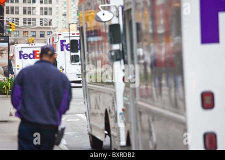 Fedex trucks in Manhattan, New York City Stock Photo