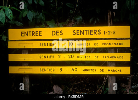 sign, hiking trail, Forest House, Maison de la Foret, Guadeloupe National Park, Parc National de la Guadeloupe, Guadeloupe, French West Indies, France Stock Photo