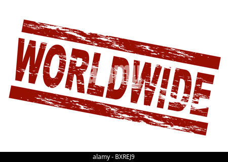 Stylized red stamp showing the term worldwide. All on white background. Stock Photo