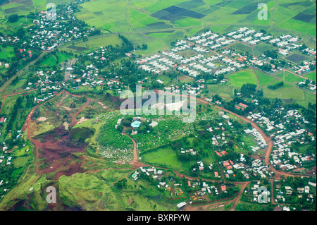 Aerial View Of Remote Ethiopian Town Of Jeldu Gojo At First Light Stock 