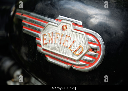 Tank plate of an Indian Royal Enfield motorcycle. Stock Photo