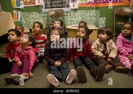 Nursery school and Pre-K program in the highly multicultural Kensington neighborhood in Brooklyn, New York. Stock Photo