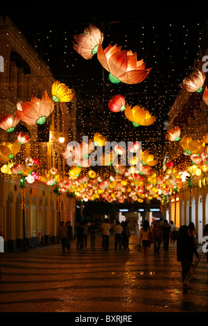 Brightly lit lanterns light up Senado Square to celebrate Moon Festival, Macau Stock Photo