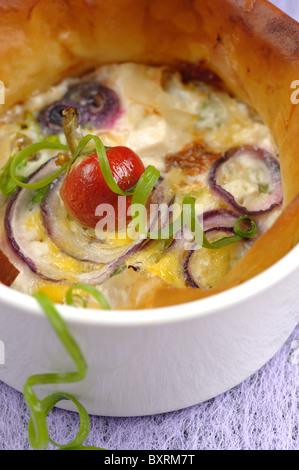 Meal with filo and cheese and tomato filling Stock Photo