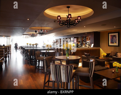Interior of Tides bar and restaurant at St Davids hotel situated in Cardiff bay, south Wales. Stock Photo