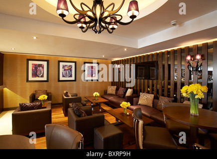 Interior of Tides bar and restaurant at St Davids hotel situated in Cardiff bay, south Wales. Stock Photo