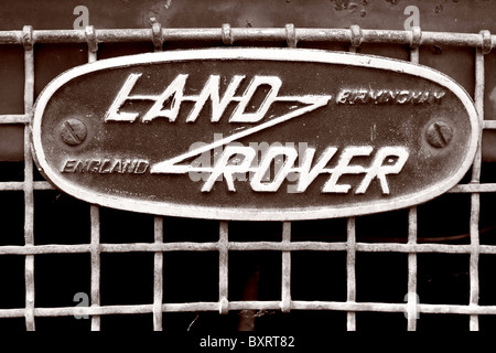 The Land Rover front logo badge on a grill of a vehicle. Stock Photo