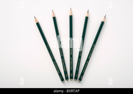 Five sketching pencils on white background Stock Photo