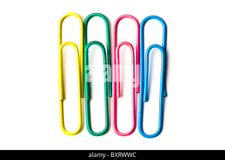 Multicolored paper clips isolated on white background Stock Photo