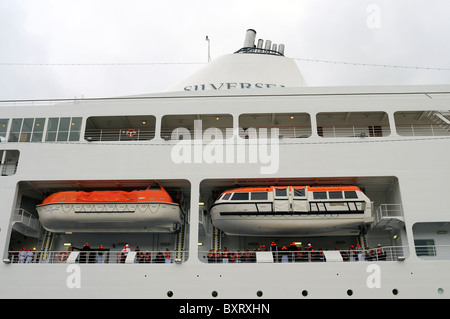 Cruise Ship Crew Practice Lifeboat Drill Stock Photo