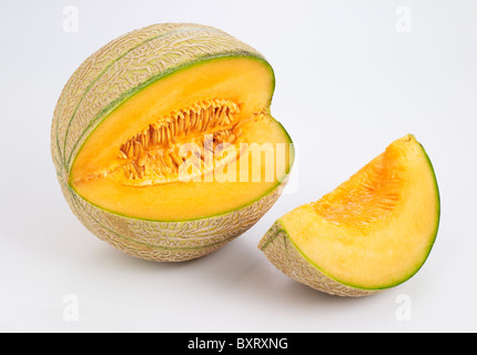 Charentais Melon slice on white background Stock Photo