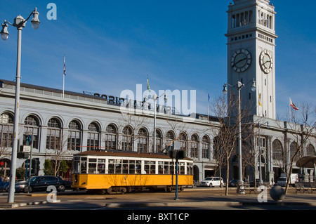 Old electric bus on downtown street in San Francisco CA USA Stock Photo