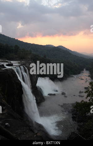 beautiful scenery of athirappilly waterfall in sunset,thrissur,kerala,india,one of the famous landscape in kerala Stock Photo