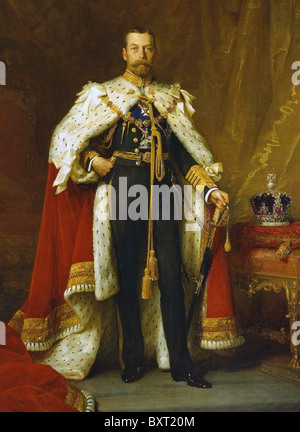 KING GEORGE V (1865-1936) British monarch in his Coronation robes painted by Sir Luke Fildes in 1911 Stock Photo