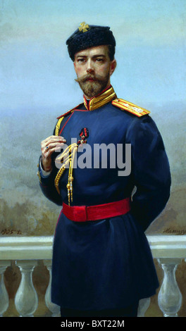 TSAR NICHOLAS II of Russia (1868-1918). In this 1905 painting by H Manizer (1847-1925) he displays the Order of St. Vladimir Stock Photo