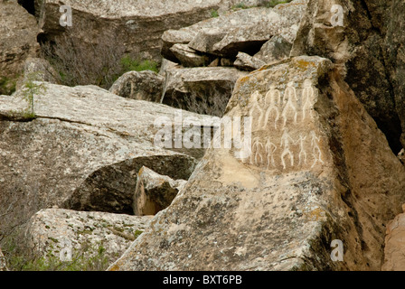 Prehistoric rock engravings and petroglyphs in the Gobustan region of Azerbaijani Stock Photo