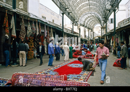 Carpet souk on Rue des Consuls in the medina, Rabat, Morocco Stock Photo