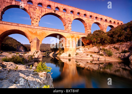 Roman aqueduct - Pont du Gard near Vers-Pont-du-Gard, Occitanie, France Stock Photo