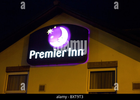 Premier Inn hotel sign in Norwich, UK Stock Photo