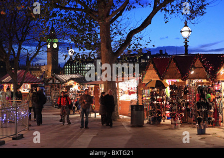 London, Cologne Christmas Market On South Bank, Big Ben Behind Stock Photo