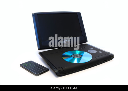 Black portable DVD player on white background Stock Photo