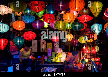handcrafted lanterns shop at night.  Hoi An, Vietnam, Asia. Stock Photo