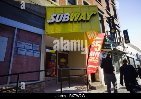 A brand new Subway sandwich shop is seen in the Chelsea neighborhood of New York Stock Photo