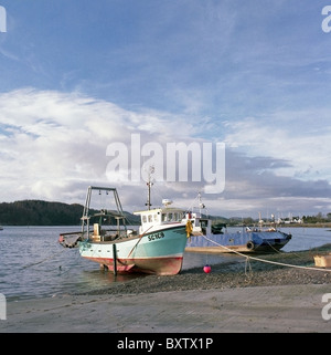 Boats moored up at Kippford or Scaur Village, Rough Firth, Colvend Coast, Dumfries and Galloway, Scotland, UK Stock Photo
