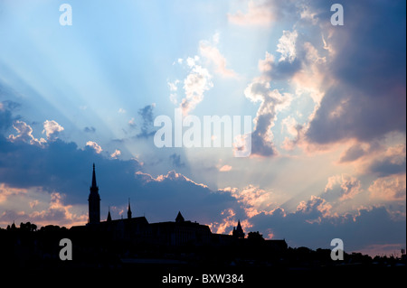 Silhouette of Budapest city skyline with dramatic sky, Hungary Stock Photo