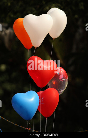 love shaped hydrogen filled balloons Stock Photo