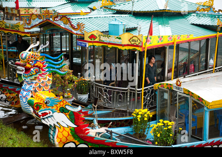 Dragon boats on the Perfume River, Hue, Vietnam Stock Photo