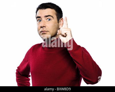 caucasian man beckoning gesture studio portrait on isolated white ...