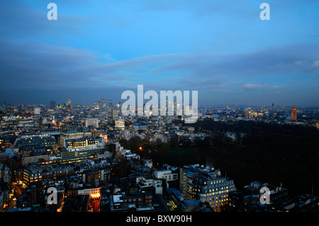 Panoramic view taken looking east to the West End, Houses of Parliament, London Eye and the City of London, London, UK Stock Photo