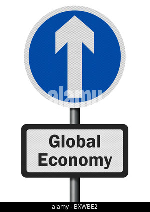 Photo realistic metallic, reflective 'global economy growth' sign, isolated on white Stock Photo