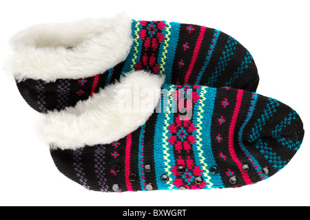 Pair of multi coloured slipper socks Stock Photo
