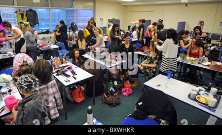 Students get ready backstage before City College Hair show in Brighton Stock Photo