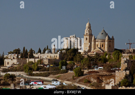 The Dormition Abbey is a massive structure on Mount Zion, just outside the Zion Gate of Jerusalem. Stock Photo