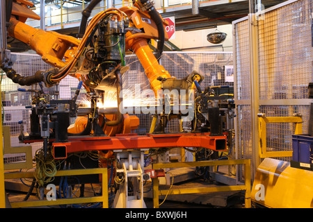 Welding robots making Land Rover Defender bodies Stock Photo