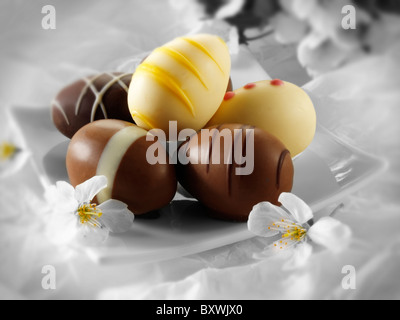 Traditional chocolate decorated Easter Eggs Stock Photo