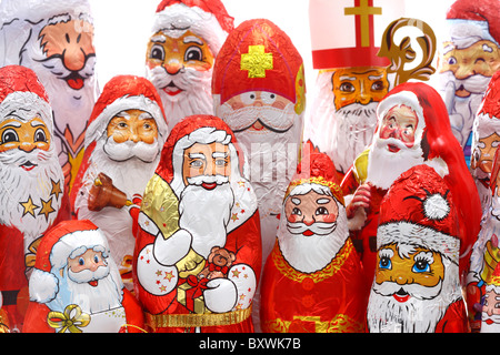 Chocolate Santa clauses. Stock Photo