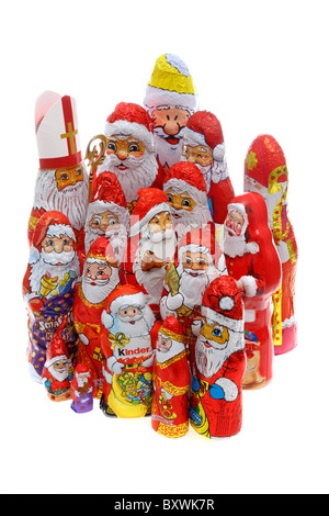 Chocolate Santa clauses. Stock Photo