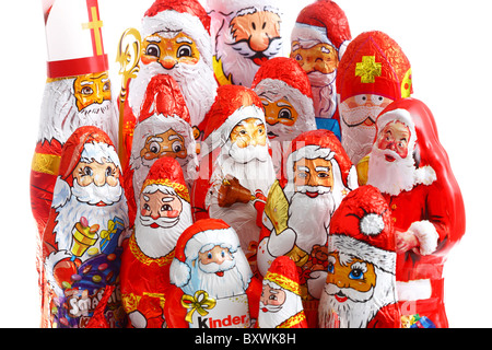 Chocolate Santa clauses. Stock Photo