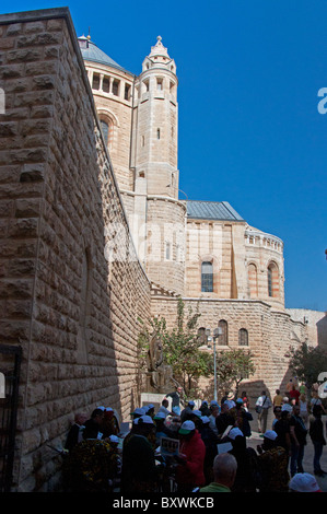 The Dormition Abbey is a massive structure that rises on Mount Zion, just outside the Zion Gate. Stock Photo