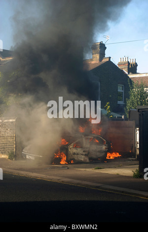 Smokey car fire in London Stock Photo