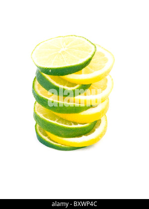 Picture of lemon and lime slices on white background Stock Photo