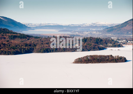 Looking over a Frozen Derwent Water towards Bassenthwaite and Skiddaw from Surprise View. Stock Photo