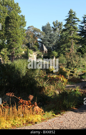 Ness Botanic Gardens, England. Autumnal view of Ness Botanic Gardens Rock Garden. Stock Photo